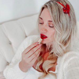 Lifestyle influencer promoting Catkin lipstick brand